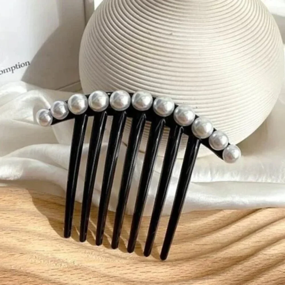 2 PCS Vintage Pearl Black Hair Comb Clip Hair Styling and Hair Accessories